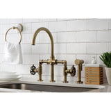 Belknap Two-Handle 4-Hole Deck Mount Industrial Style Bridge Kitchen Faucet with Brass Side Sprayer