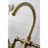 Belknap Two-Handle 4-Hole Deck Mount Bridge Kitchen Faucet with Brass Sprayer