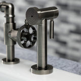 Webb Two-Handle 4-Hole Deck Mount Bridge Kitchen Faucet with Knurled Handle and Brass Side Sprayer