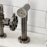 Belknap Two-Handle 4-Hole Deck Mount Industrial Style Bridge Kitchen Faucet with Brass Side Sprayer