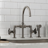 Belknap Two-Handle 4-Hole Deck Mount Industrial Style Bridge Kitchen Faucet with Brass Side Sprayer