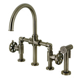 Belknap Two-Handle 4-Hole Deck Mount Industrial Style Bridge Kitchen Faucet with Brass Side Sprayer