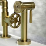 Fuller Two-Handle 4-Hole Deck Mount Bridge Kitchen Faucet with Brass Sprayer