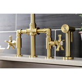 Hamilton Two-Handle 4-Hole Deck Mount Bridge Kitchen Faucet with Brass Sprayer