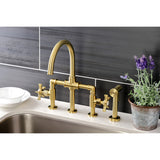 Hamilton Two-Handle 4-Hole Deck Mount Industrial Style Bridge Kitchen Faucet with Brass Side Sprayer