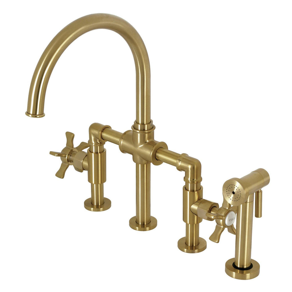 Unlacquered Brass Kitchen Faucet, Solid Brass 8 Bridge Faucet With Cross  Handles and Straight Legs 