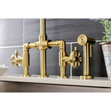 Belknap Two-Handle 4-Hole Deck Mount Industrial Style Bridge Kitchen Faucet with Brass Side Sprayer