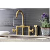 Belknap Two-Handle 4-Hole Deck Mount Industrial Style Bridge Kitchen Faucet with Brass Side Sprayer