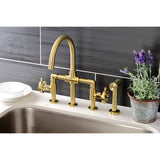 Belknap Two-Handle 4-Hole Deck Mount Bridge Kitchen Faucet with Brass Sprayer