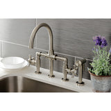 Hamilton Two-Handle 4-Hole Deck Mount Industrial Style Bridge Kitchen Faucet with Brass Side Sprayer