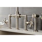 Hamilton Two-Handle 4-Hole Deck Mount Industrial Style Bridge Kitchen Faucet with Brass Side Sprayer