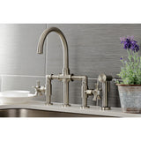 Hamilton Two-Handle 4-Hole Deck Mount Industrial Style Bridge Kitchen Faucet with Brass Side Sprayer