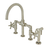 Hamilton Two-Handle 4-Hole Deck Mount Industrial Style Bridge Kitchen Faucet with Brass Side Sprayer