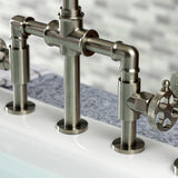 Webb Two-Handle 4-Hole Deck Mount Bridge Kitchen Faucet with Knurled Handle and Brass Side Sprayer