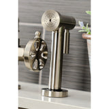 Belknap Two-Handle 4-Hole Deck Mount Industrial Style Bridge Kitchen Faucet with Brass Side Sprayer