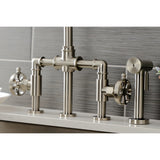 Belknap Two-Handle 4-Hole Deck Mount Industrial Style Bridge Kitchen Faucet with Brass Side Sprayer