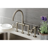 Belknap Two-Handle 4-Hole Deck Mount Industrial Style Bridge Kitchen Faucet with Brass Side Sprayer