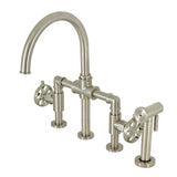 Belknap Two-Handle 4-Hole Deck Mount Industrial Style Bridge Kitchen Faucet with Brass Side Sprayer