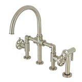 Belknap Two-Handle 4-Hole Deck Mount Bridge Kitchen Faucet with Brass Sprayer