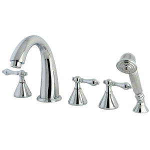 Roman Three-Handle 5-Hole Deck Mount Roman Tub Faucet with Hand Shower