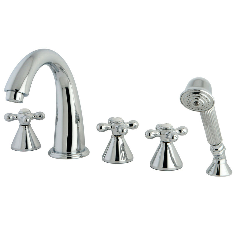 Roman Three-Handle 5-Hole Deck Mount Roman Tub Faucet with Hand Shower