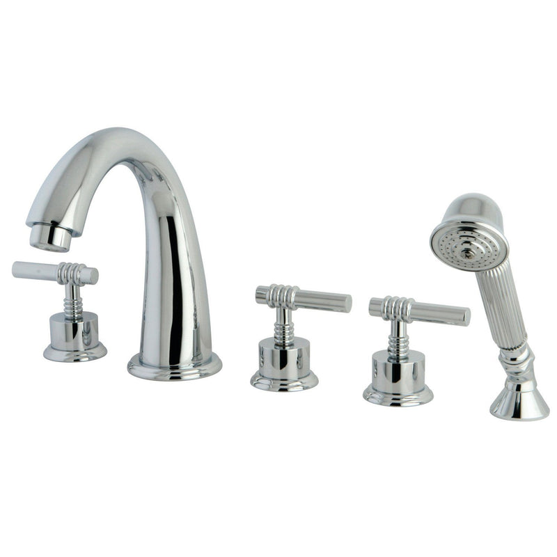 Manhattan Three-Handle 5-Hole Deck Mount Roman Tub Faucet with Hand Shower