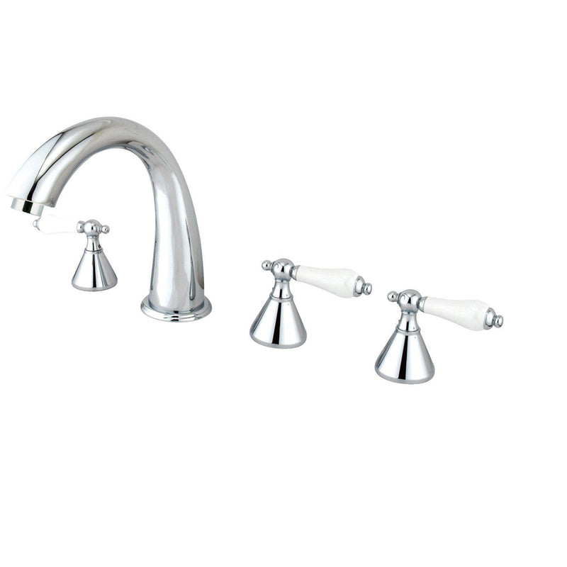 Three-Handle 5-Hole Deck Mount Roman Tub Faucet with Hand Shower
