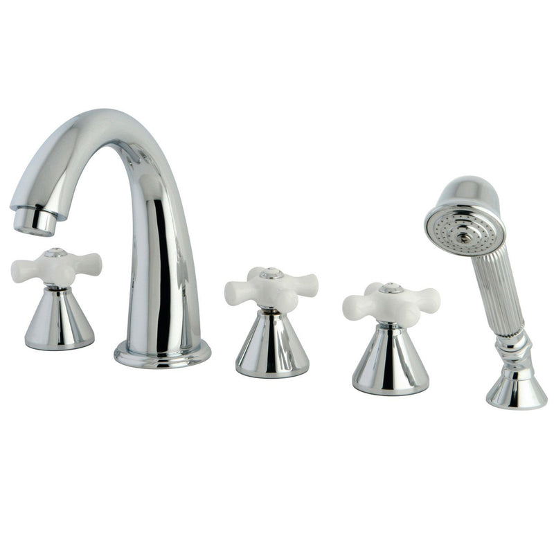 Milano Three-Handle 5-Hole Deck Mount Roman Tub Faucet with Hand Shower