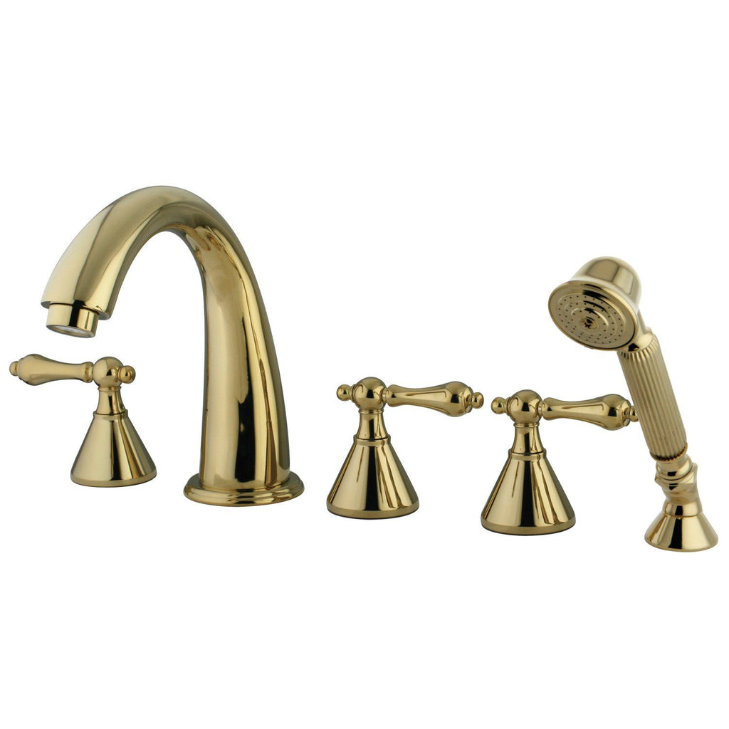 Roman Three-Handle 5-Hole Deck Mount Roman Tub Faucet with Hand Shower
