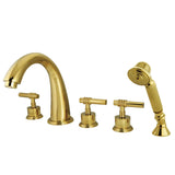 Manhattan Three-Handle 5-Hole Deck Mount Roman Tub Faucet with Hand Shower