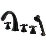 Roman Three-Handle 5-Hole Deck Mount Roman Tub Faucet with Hand Shower