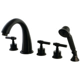 Manhattan Three-Handle 5-Hole Deck Mount Roman Tub Faucet with Hand Shower