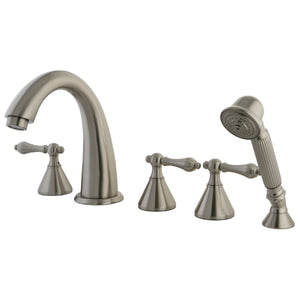 Roman Three-Handle 5-Hole Deck Mount Roman Tub Faucet with Hand Shower