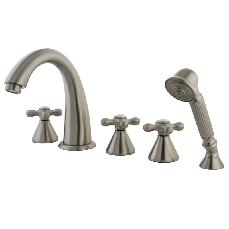 Roman Three-Handle 5-Hole Deck Mount Roman Tub Faucet with Hand Shower