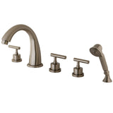 Three-Handle 5-Hole Deck Mount Roman Tub Faucet with Hand Shower