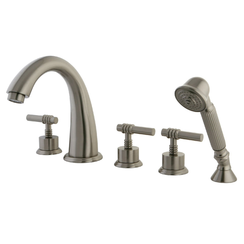 Manhattan Three-Handle 5-Hole Deck Mount Roman Tub Faucet with Hand Shower