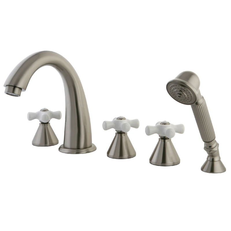 Milano Three-Handle 5-Hole Deck Mount Roman Tub Faucet with Hand Shower
