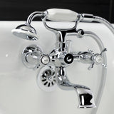 Essex Three-Handle 2-Hole Tub Wall Mount Clawfoot Tub Faucet with Handshower