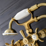 Essex Three-Handle 2-Hole Wall Mount Clawfoot Tub Faucet with Handshower