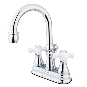 Governor Two-Handle 3-Hole Deck Mount 4" Centerset Bathroom Faucet with Brass Pop-Up