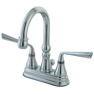 Silver Sage Two-Handle 3-Hole Deck Mount 4" Centerset Bathroom Faucet with Brass Pop-Up