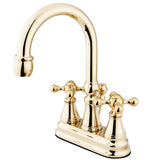 Governor Two-Handle 3-Hole Deck Mount 4" Centerset Bathroom Faucet with Brass Pop-Up