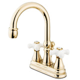 Governor Two-Handle 3-Hole Deck Mount 4" Centerset Bathroom Faucet with Brass Pop-Up