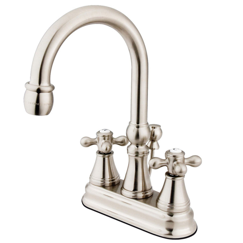 Restoration Double-Handle 3-Hole Deck Mount 4-Inch Centerset Bathroom Faucet with Brass Pop-Up