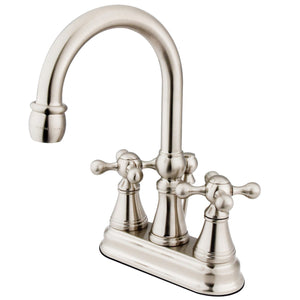 Governor Double-Handle 3-Hole Deck Mount 4-Inch Centerset Bathroom Faucet with Brass Pop-Up
