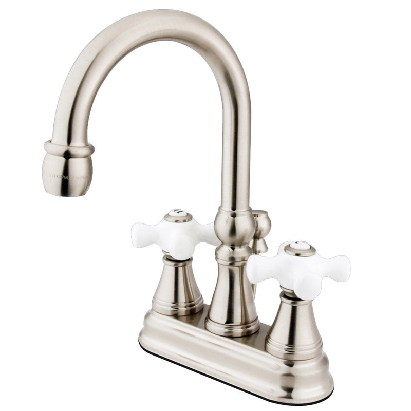 Governor Double-Handle 3-Hole Deck Mount 4-Inch Centerset Bathroom Faucet with Brass Pop-Up
