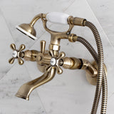 Kingston Three-Handle 2-Hole Tub Wall Mount Clawfoot Tub Faucet with Hand Shower