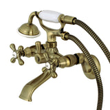 Kingston Three-Handle 2-Hole Tub Wall Mount Clawfoot Tub Faucet with Hand Shower