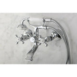 Kingston Three-Handle 2-Hole Tub Wall Mount Clawfoot Tub Faucet with Hand Shower