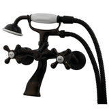 Kingston Three-Handle 2-Hole Tub Wall Mount Clawfoot Tub Faucet with Hand Shower